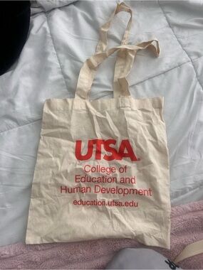 Cream Canvas Tote Bag with Red Logo